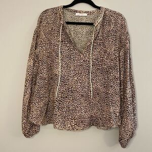 Olivaceous Cheetah Leopard Print Peasant Top Size S CottageCore Ruffled Layers
